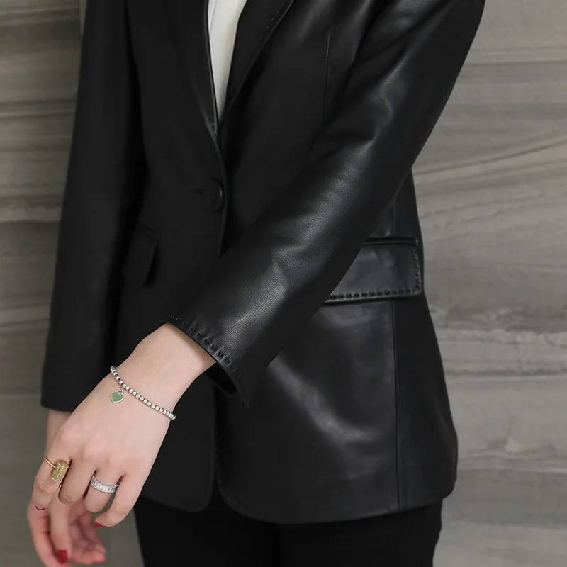 Classic Real Leather Jacket Sheepskin Blazer Coats Black Genuine Leather High Quality Red Fashion Slim Fit Jackets with Pockets