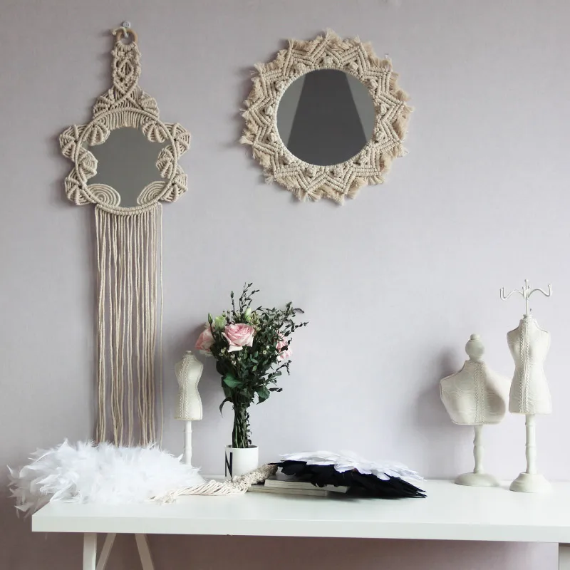 

Macrame Mirror Tapestry Wall Hanging Decorations Handmade Mirror Tapestry Bohemian Decoration for Home