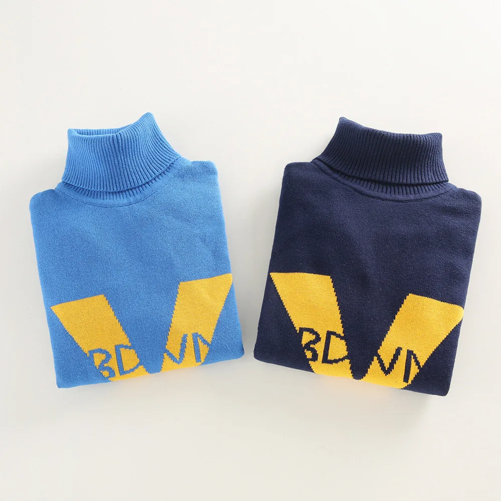 Зимний свитер для мальчиков теплая хлопковая одежда Детский пуловер с высоким