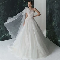 shiny sexy wedding dresses one shoulder bow glitter tulle bride dress 2021 princess beach wedding gowns robe de mariage