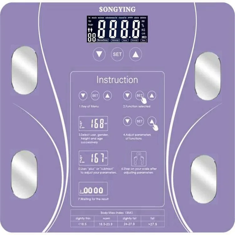 

CE Certification USB charging Smart Household Weighing Scale Fat Scale LED Digital English Function Screen Battery-Powered