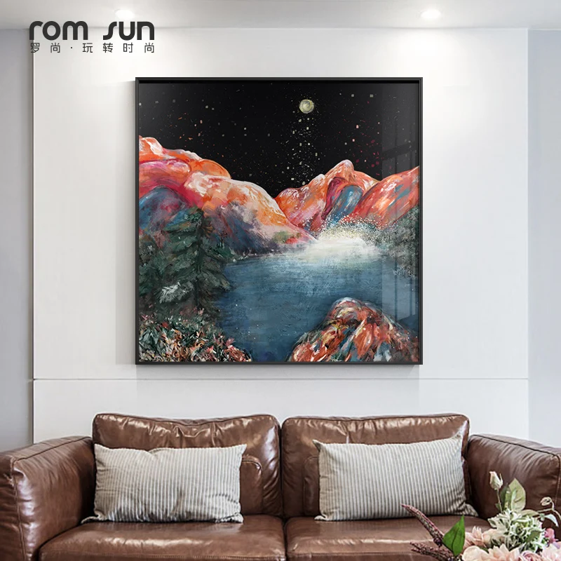 Красивый Ночной пейзаж Настенная картина для гостиной желтая и Красная Гора с