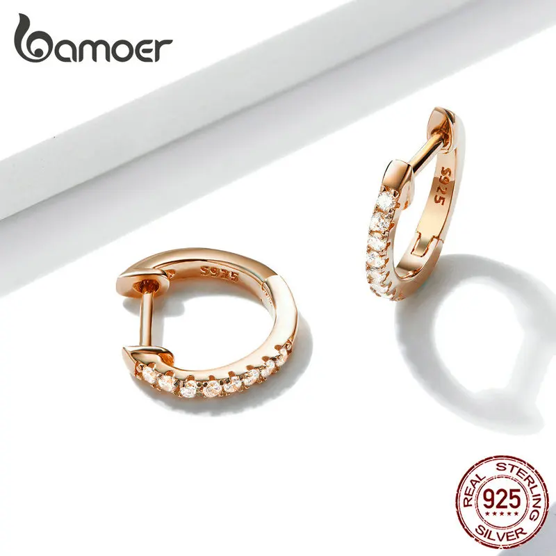 Bamoer, 6 цветов, сверкающие круглые серьги для женщин, серебро 925, розовое золото, свадебные массивные ювелирные изделия, Brincos SCE498-C