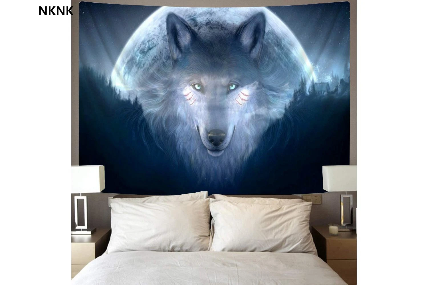

NKNK Wolf Tapiz Animal Wall Tapestry Anime Rug Wall Moon Tenture Mandala Head Home Tapestrys Decor Mandala Hippie Printed