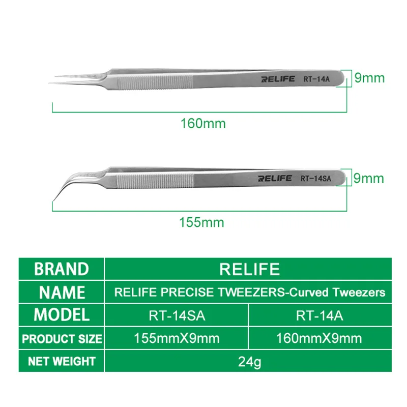 

RELIFE RT-14A RT-14SA RT-14LARHigh Precision Stainless Steel Tweezers Curved and Straight Forceps ForCell Phone Repair Tool