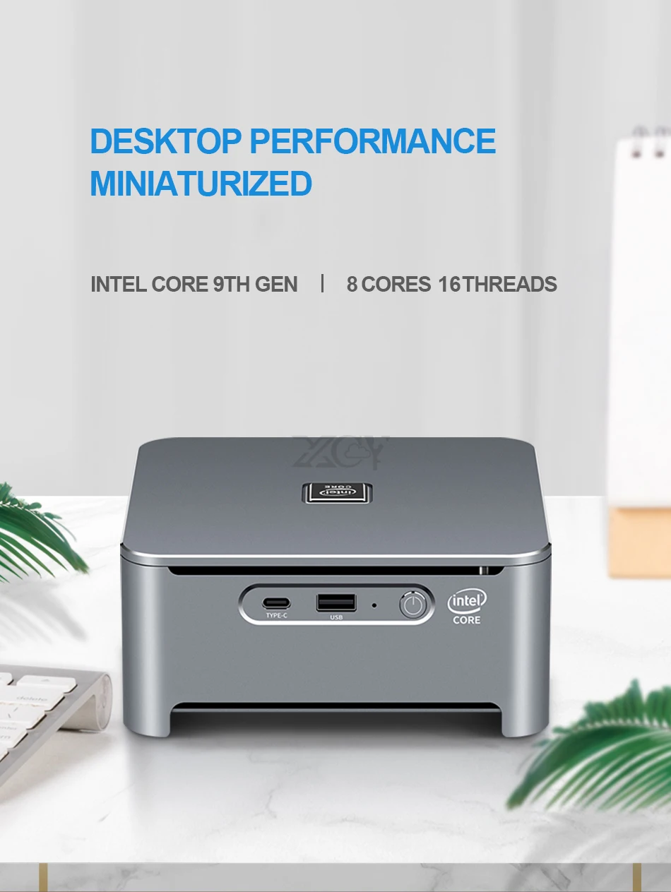 Мини-ПК Intel Core i9-9880H i7-9850H i5-9400H 8 ядер 2xDDR4 M.2 SSD HDMI Mini DP 4K Тип-C 5* USB 2,4/5,0G, Wi-Fi, BT4.0 Windows 10