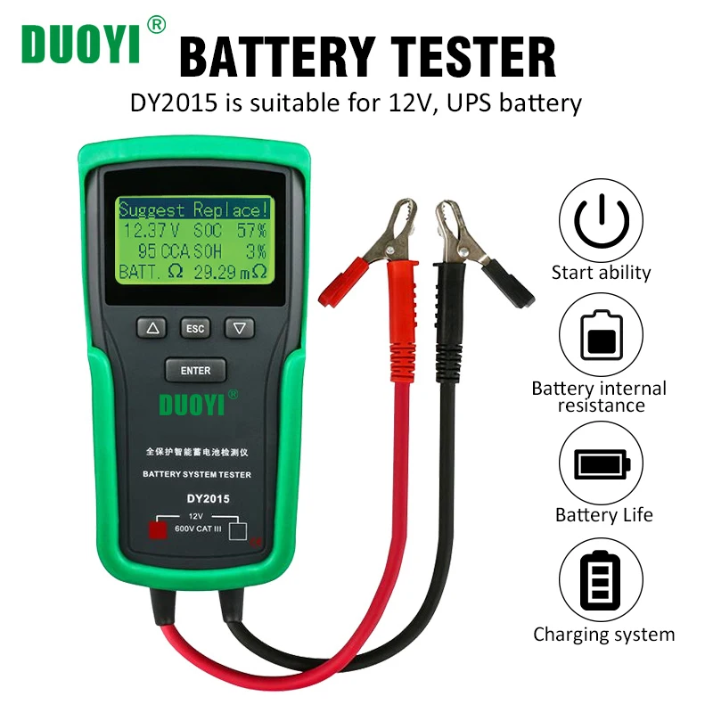 

DUOYI DY2015 12V Auto Battery Load Tester Tools 100-1700CCA Load Tester Automotive Alternator Tester Digital Battery Analyzer