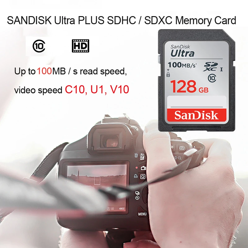 SanDisk Ultra Original SD Card 16GB 32GB SDHC 64GB 128GB SDXC Class10 Memory Card C10 R80MB/s 533X USH-1 Carte SD for Camera