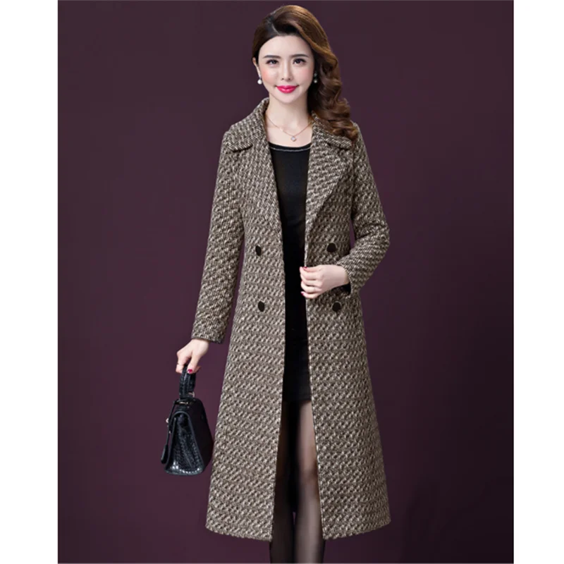 Plus Size 2019 Women Winter Wool Coat Elegant Fashion Plaid Casual Korean Long 5XL | Женская одежда