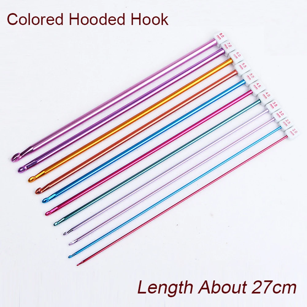 

11 Pcs/ Set Crochet Hooks Needle Set Assorted Colors Tunisian Afghan Aluminum Knitting Needles Tools Kit