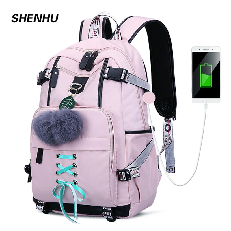 Женский рюкзак для ноутбука SHENHU компьютера с внешней USB-зарядкой и защитой от