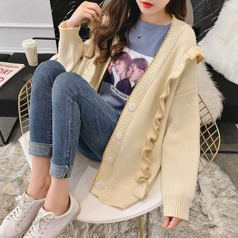 

Single Breasted V-Neck Cotton Cardigan 2020 Women Casual Oversized Sweater Cardigans Feminino Botton Up Autumn Sweater Kimonos