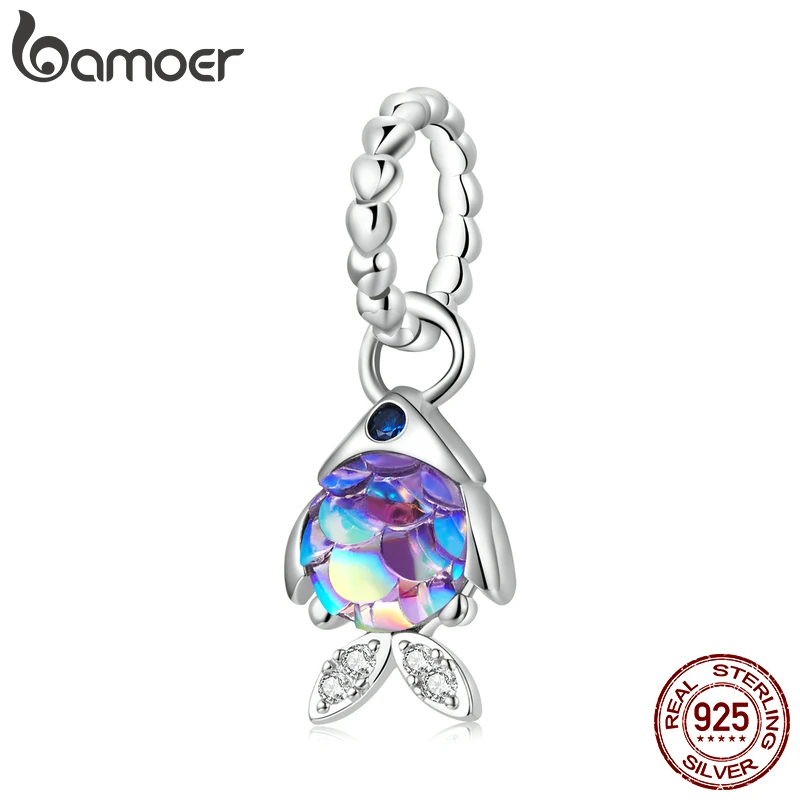 Bamoer Genuine 925 Sterling Silver Fancy Fish Charms Pendant Fit Silver Bracelet or Bangle Trendy Ocean Dream Fine Jewelry Gift