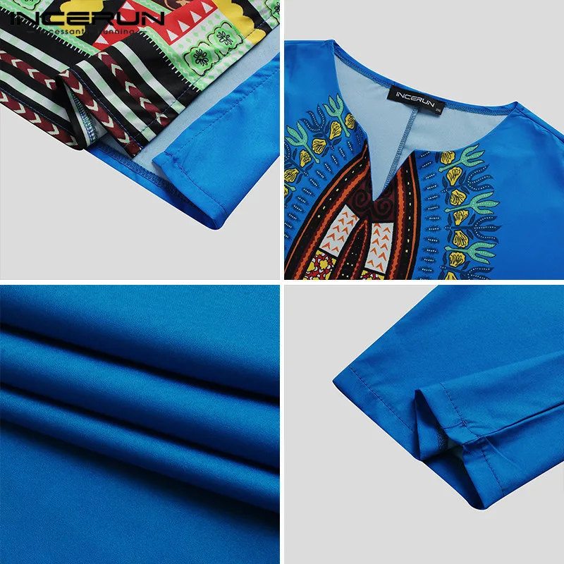 

Long Sleeve V Neck Jubba Thobe INCERUN Men Printed Muslim Robes Vinatge Man Loose Arabic Islamic Clothing Ethnic Style Robe 5XL