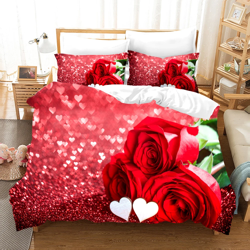 Красная роза Постельное белье набор подарочный цветок Мода 3D печати одеяло