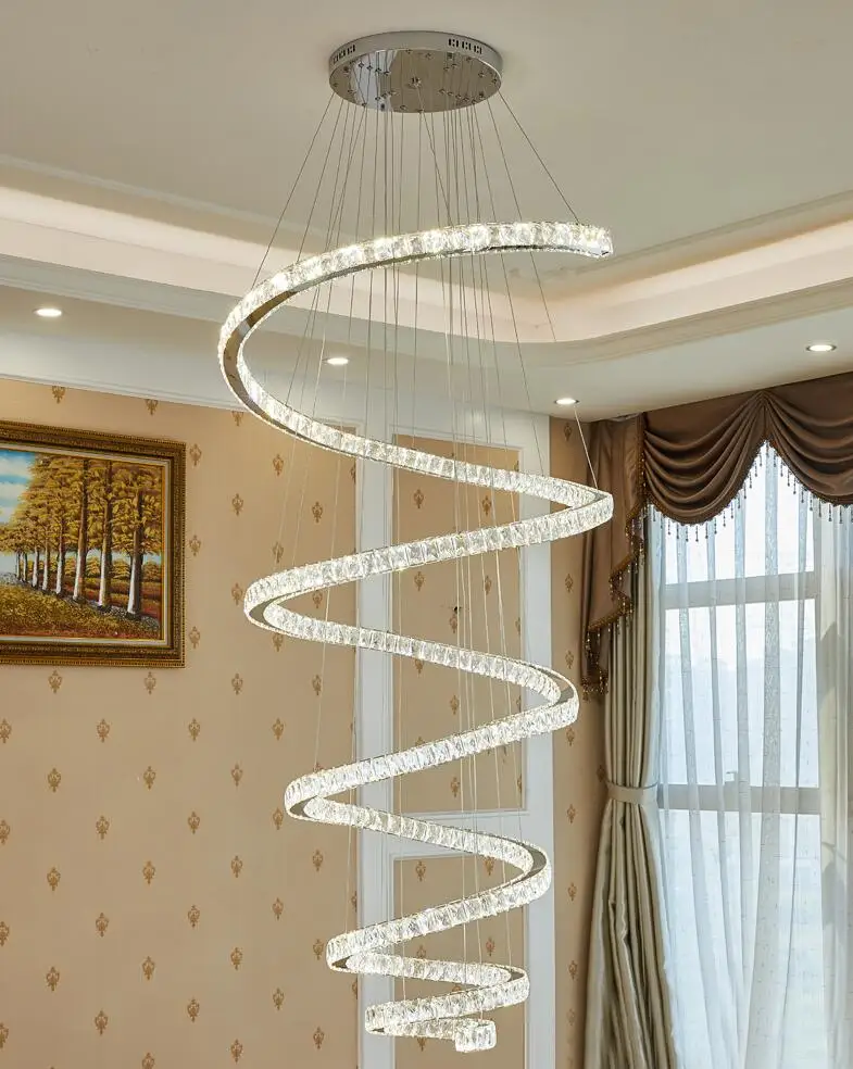 HAIXIANG Modern LED Remote Dimming Stairway Chandeleir Light Crystal Ceiling Pendant Lamp Big Size Lighting | Освещение