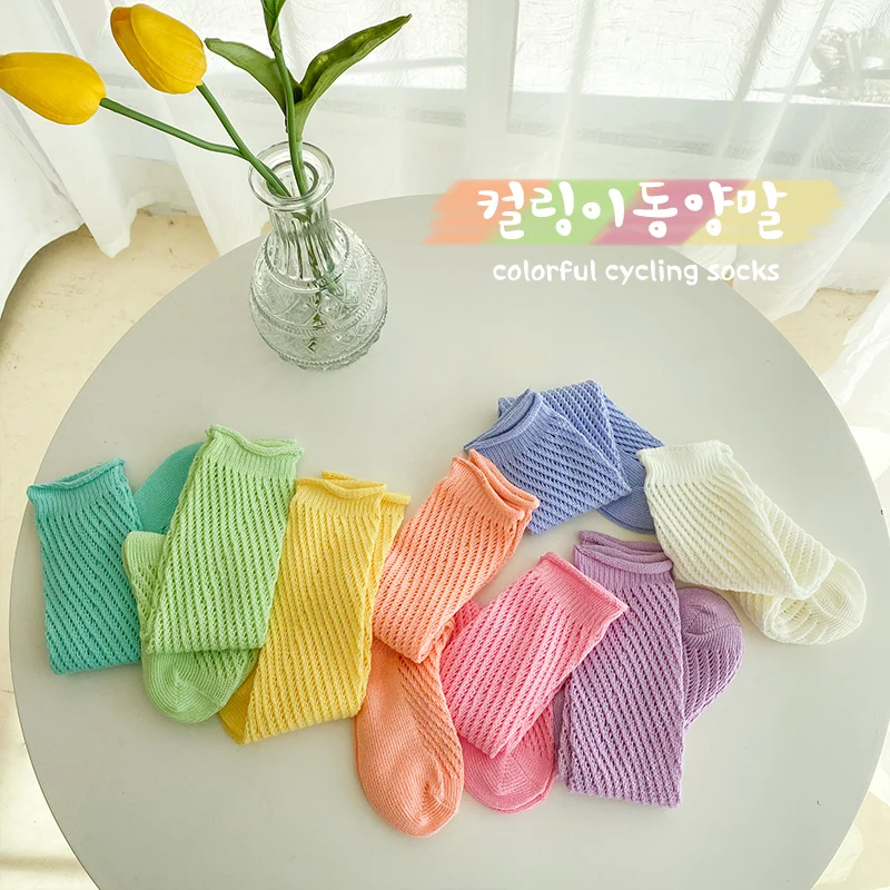 

Цветные детские гольфы для девочек, сетчатые хлопковые велосипедные гольфы в стиле принцессы, яркие цвета