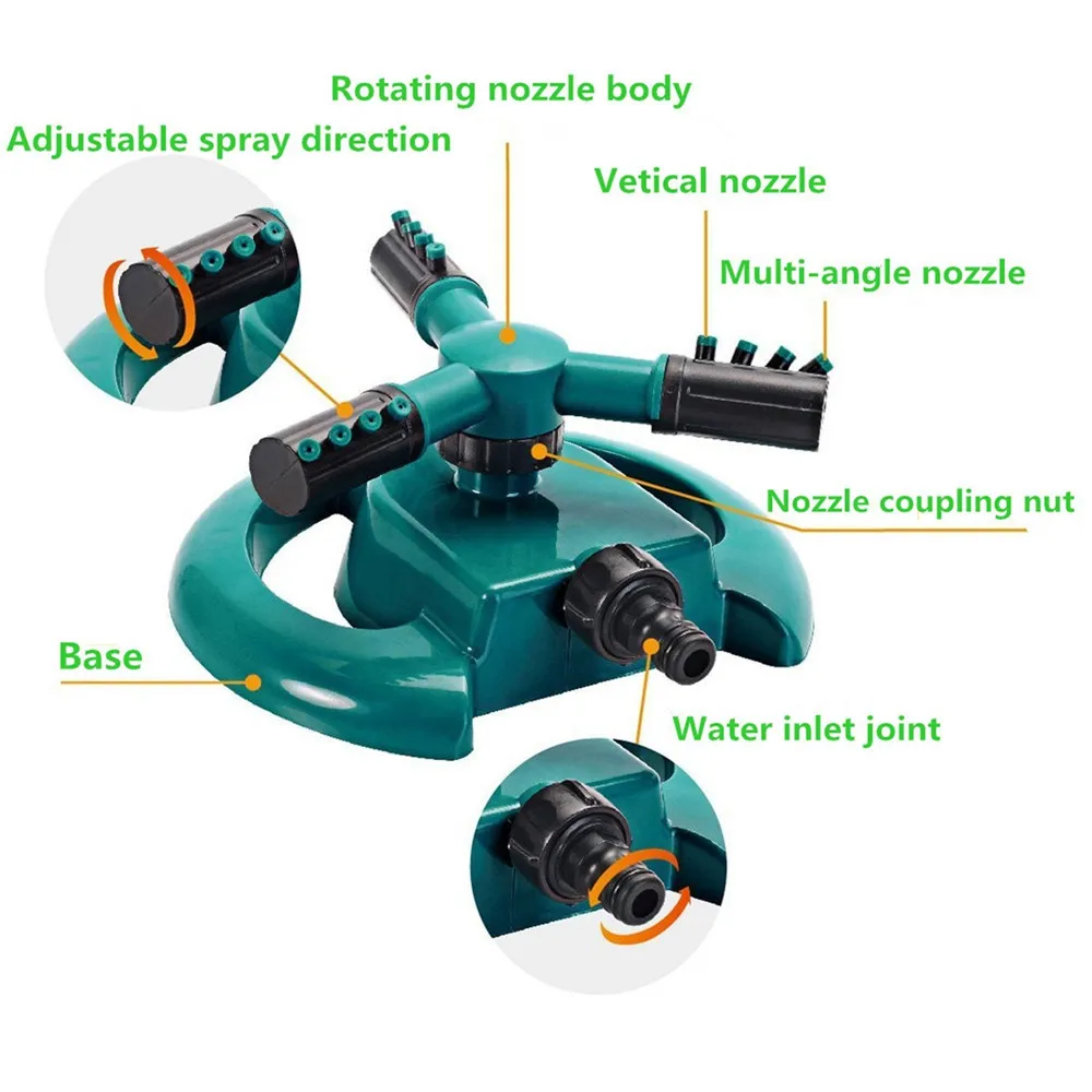

Big Three-Prong Sprinkler Automatic Rotating Sprinkler Lawn Garden Hoseswater Spikes Automatic Rotation Self Watering Sprinkler