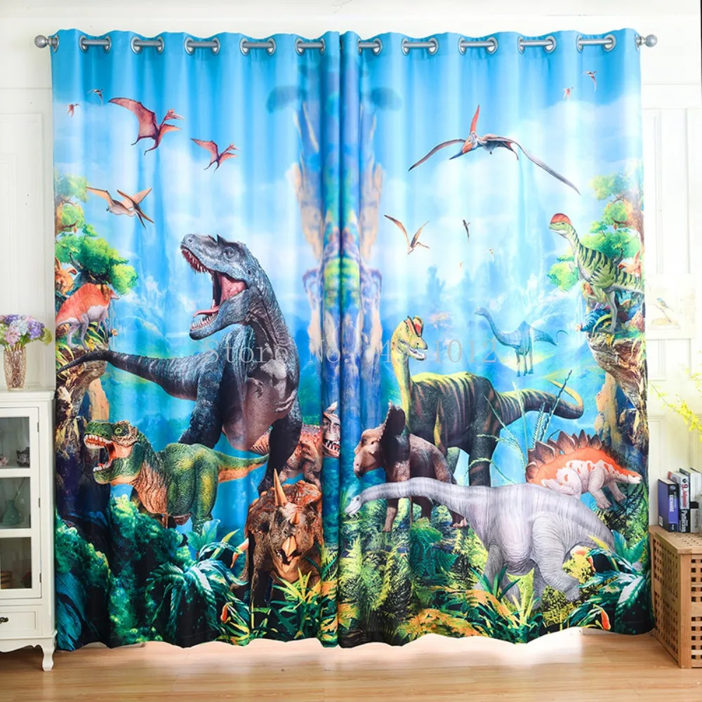 Cool Boy Gift Cartoon  Dinosaur Children's Room Bedroom Living Room Theme Blackout Bay Window Floor Blackout Curtain