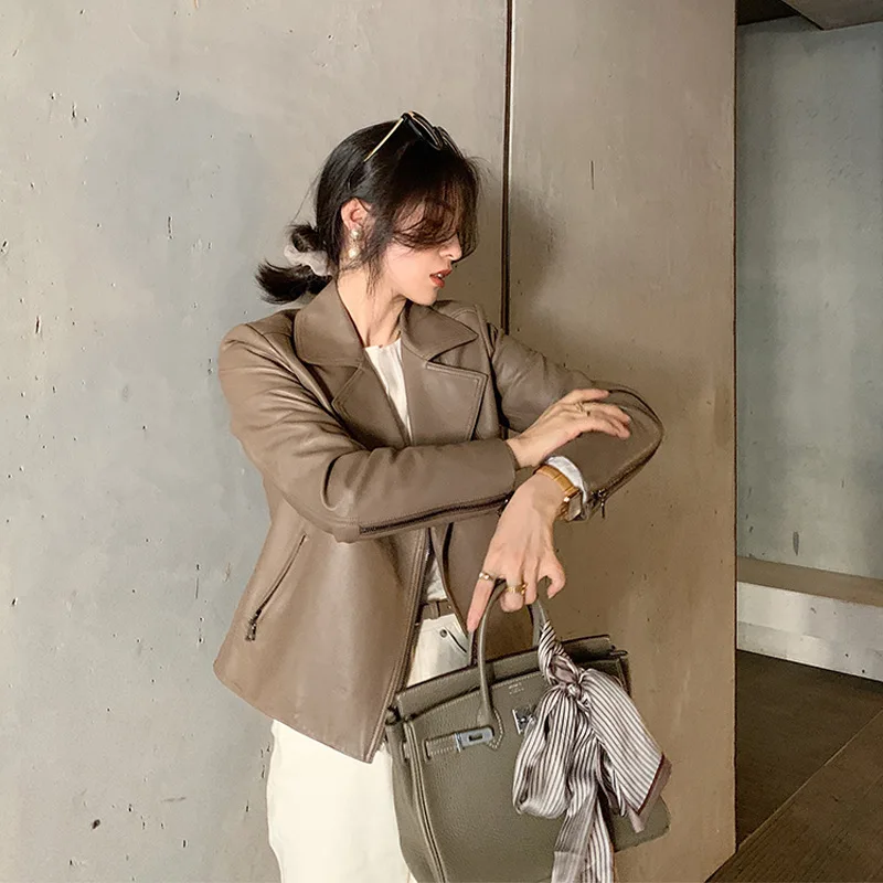

2021 leather jacket women autumn and winter motorcycle slim short jacket
