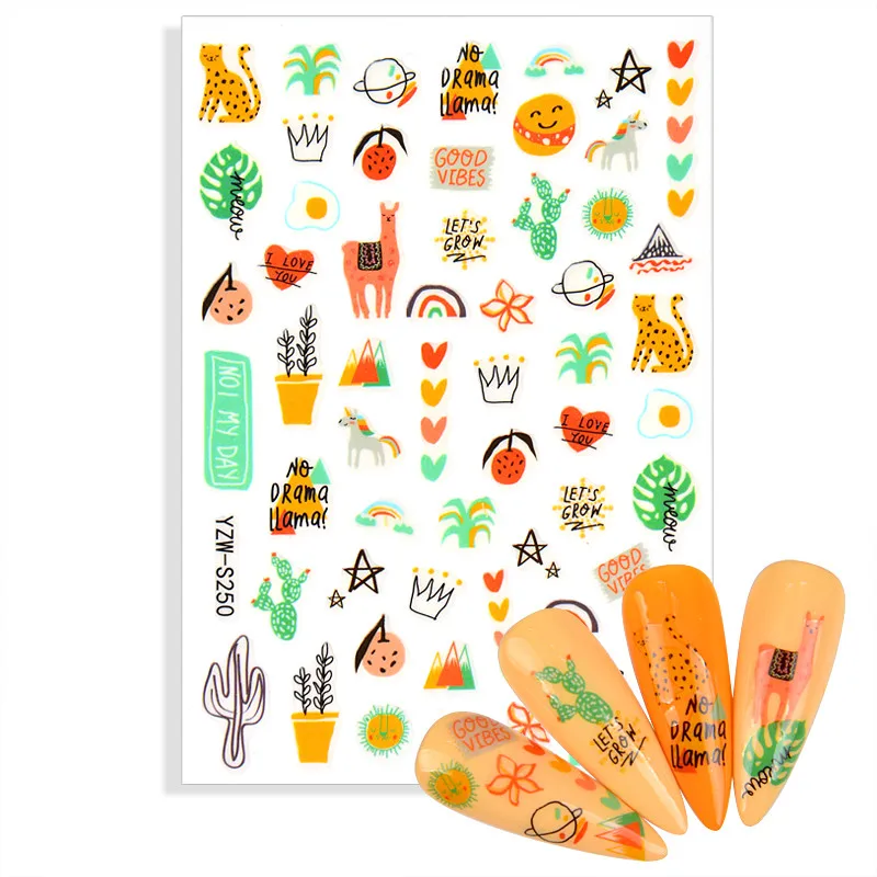 

3D Nail Sticker Stick Figure Woman Abstract Face Pattern Adhesive Flowers Anime Sliders Sticker DIY Nail Art Decoration Decals