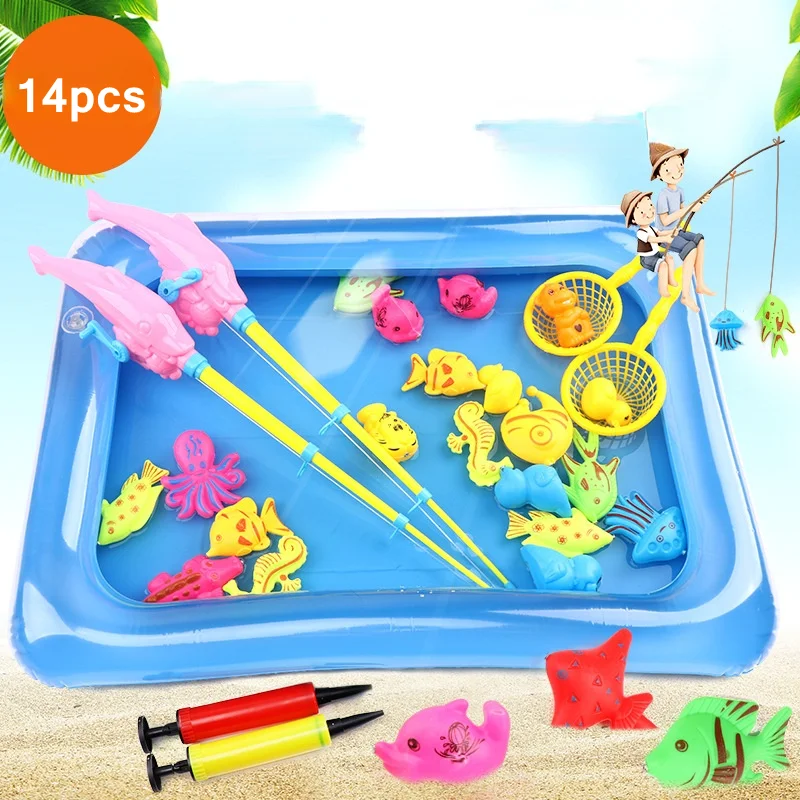 

14Pcs/set Children Boy Girl Fishing Toy Set Suit Magnetic Play Water Baby Puzzle Toys Fish Square Hot Gift For Kids Fine Motion