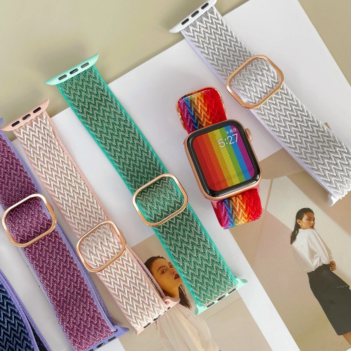 Scrunchie Strap for Apple watch band 44mm 40mm 38mm 42mm Adjustable Elastic Nylon solo Loop bracelet iWatch series 3 4 5 6 se