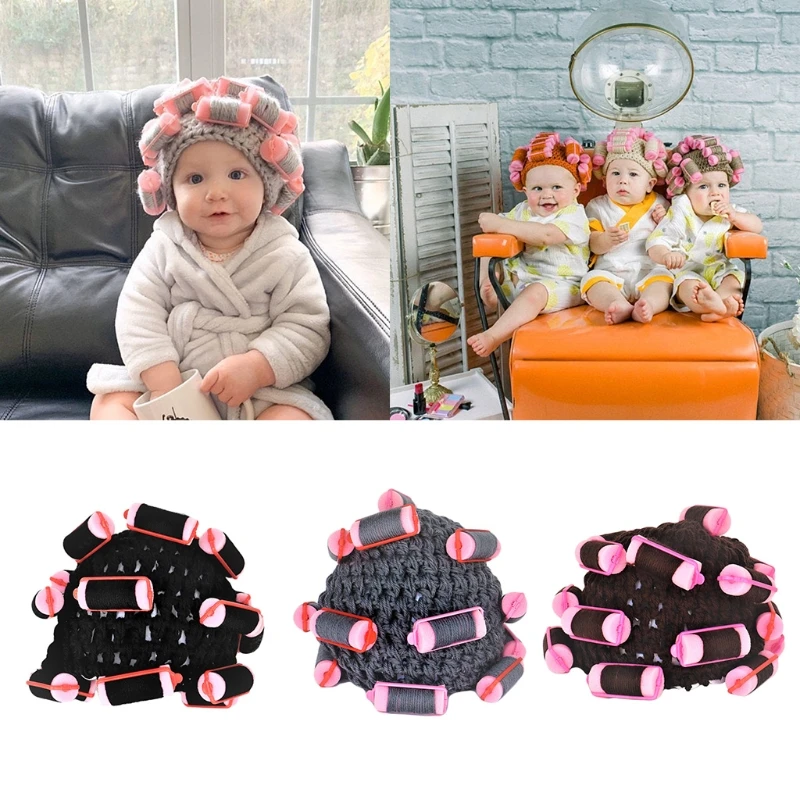 

Adult Kids Baby Knitted Hair Roller Curlers Wig Hat Funny Housewife Landlady Cosplay Costume Elastic Head Cover Cap Hair Accesso