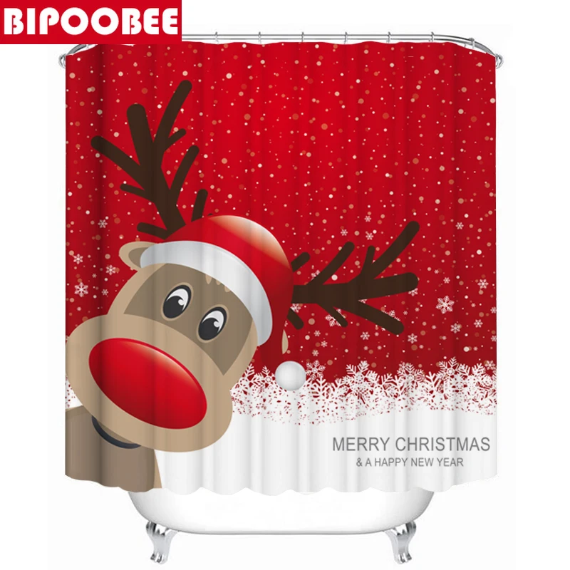 Рождественская красная занавеска для душа в форме лося ванной комнаты набор с