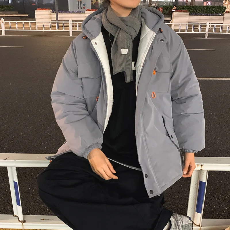 Men's Ins Loose Hooded Tooling Cotton Clothing Korean Fashion Casual Thick Bread Jacket Winter Coat Harajuku Men's Clothing