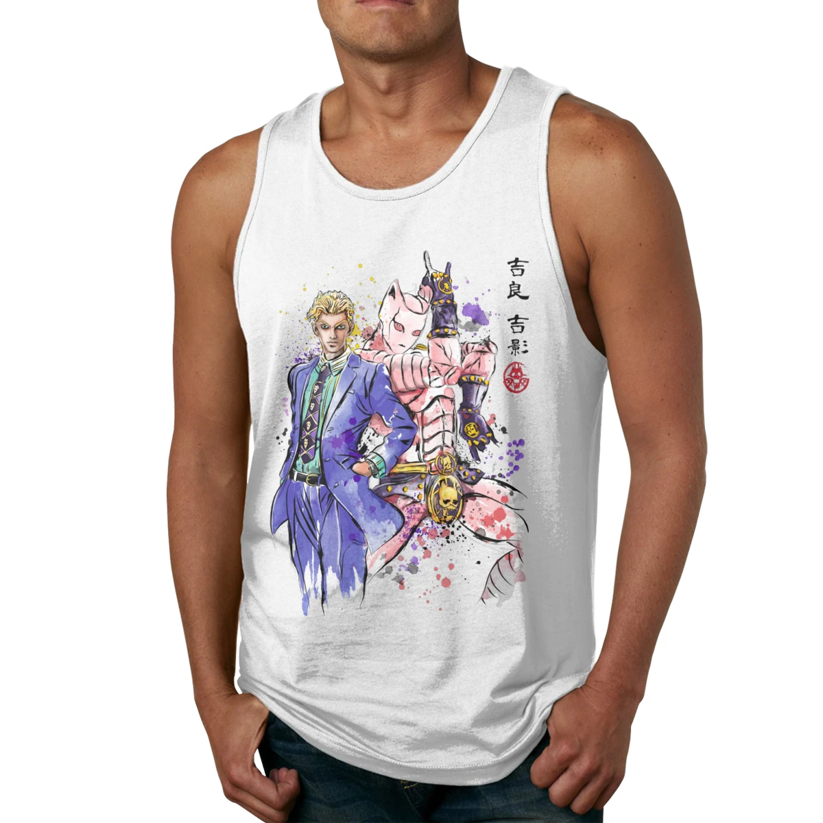 

JoJo's Bizarre Adventure Killer Queen Watercolor Tank Top Harajuku Round Neck Vintage Style Pure Cotton Sleeveless Vest
