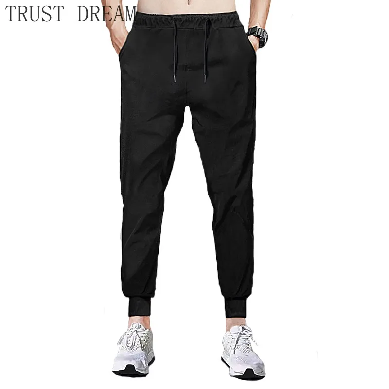Новинка Мужские штаны для бега тонкие черные мужские повседневные спортивные