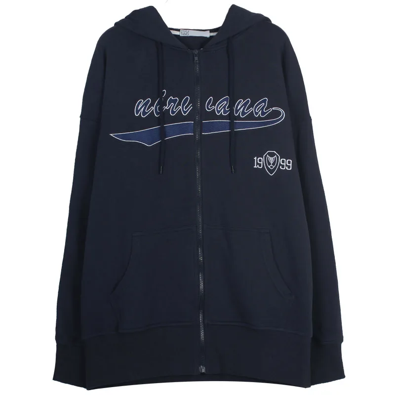 

YICIYA Navy Brand Quality Striped Vintage Letter Print Zip Up Hoodies Women Oversized Sweatshirts Winter Coat Loose Streetwear
