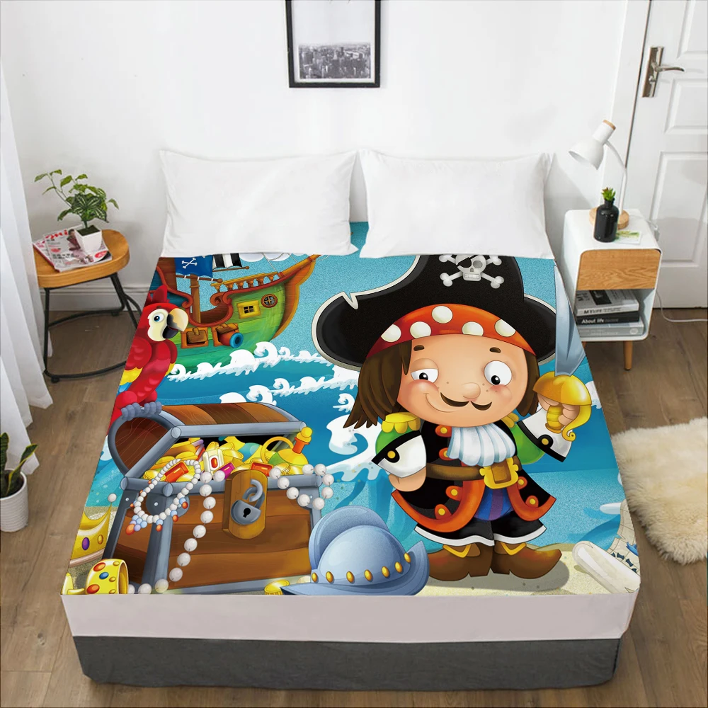 

Cartoon Children's Elastic fitted sheet bed sheet With An Elastic Band 160x200 Mattress Cover Bed cover for kids baby Car pirate