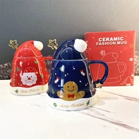christmas gift ceramic mug christmas tree mug with lid spoon household coffee cup santa claus gingerbread man cup gift set 470ml