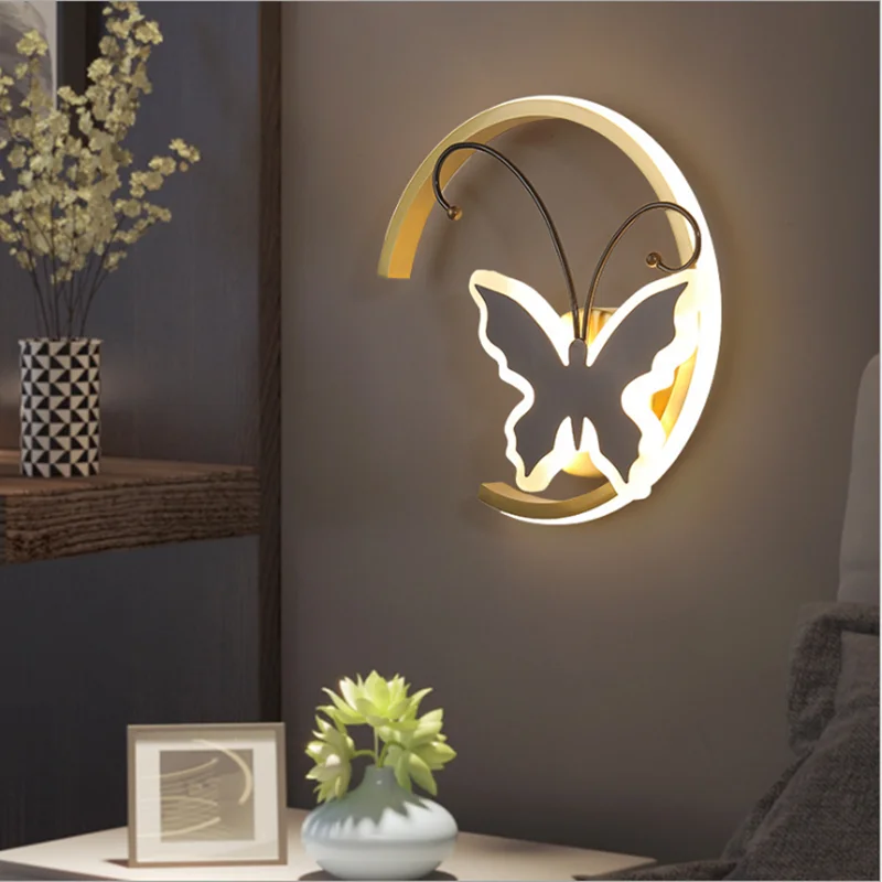 

Modern light luxury bedroom butterfly wall lamp copper simple girl style living room staircase corridor aisle lamp