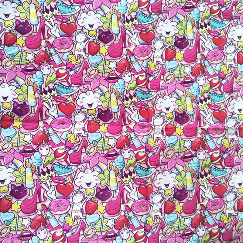 Мультяшный розовый милый Единорог хлопчатобумажная ткань для детской одежды