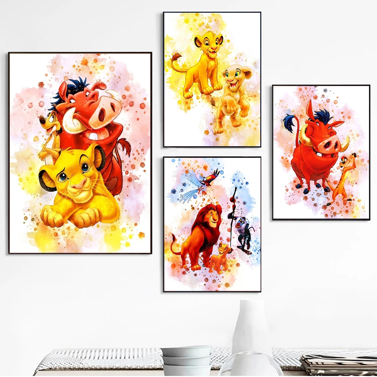 

Disney Canvas Poster Lion King Watercolor Canvas Painting Posters Prints Pictures on The Wall Art for Kids Room Decor Cuadros