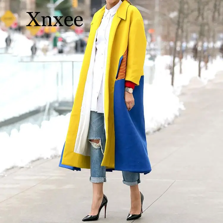 

Autumn Casual Trench Coat Women Pattern Long Coat Outwear Turn-Down Collar Long Sleeve Print Patchwork Fashion Coat