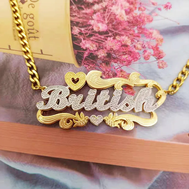 

Gosun Custom Name Necklace Double Plated Double Color Lace Necklace Pendant XOXO Necklace Holiday Gift Jewelry Set