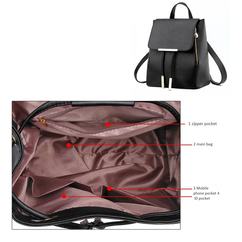 

Ladies Backpack Fashion Pu Leather Female Backpack Teen School Bag Travel Bag Backpack