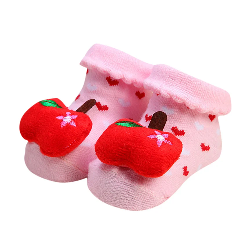 Носки для новорожденных зимние нескользящие носки с милым рисунком девочек и