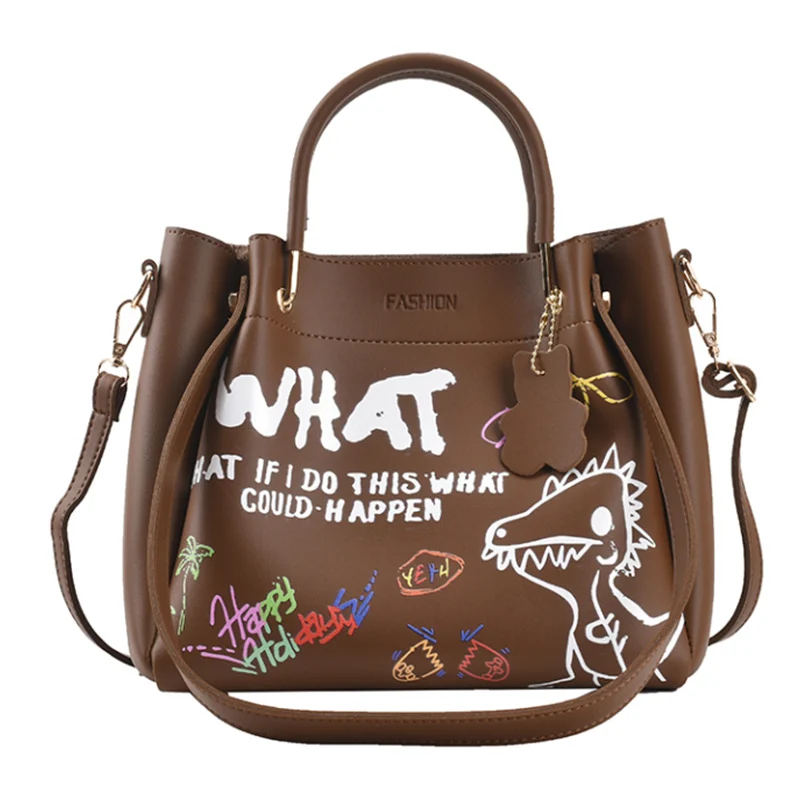 

Color Cartoon Graffiti PU Leather Shoulder Bag Women Cute Big Crossbody Handbag Zipper Large Multi-purpose Lady Shopper Hand Bag