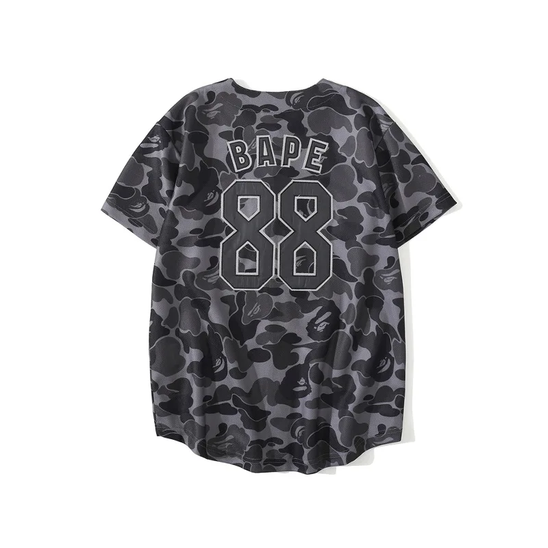 

BAPE summer new Japanese tide brand ape head couple short-sleeved dark blue breathable baseball uniform short-sleeved T-shirt