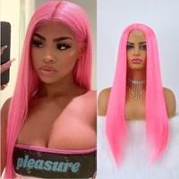 pink synthetic hair wigs natural red pink mixed long straight hair heat resistant synthetic lace wigs for fashion women