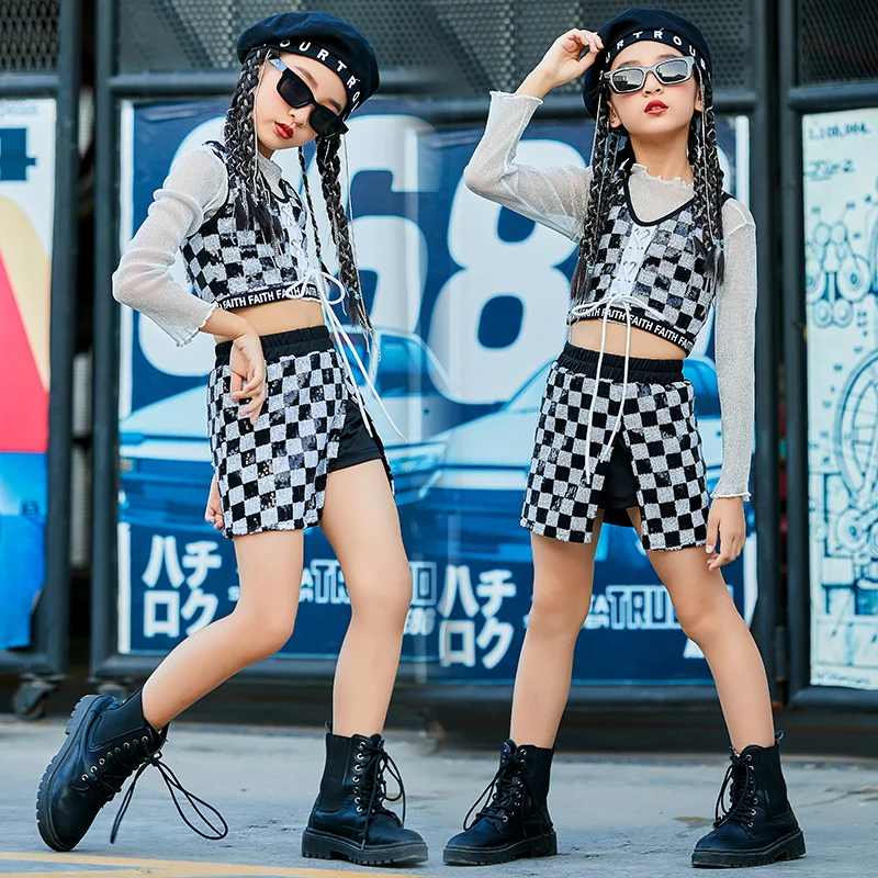 

Girls Jazz Sequins Suit Modern Dance Hip Hop Clothes Children Jazz Performance Rave Clothes Stage Outfits Street Wear DQS8346