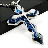 new fashion necklace men creative three tiered blue black cross pendant 50cm beads chain necklace jewelry gifts for men
