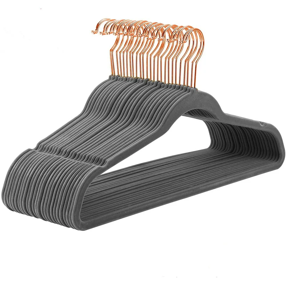 

Gray 45CM flocking hanger plastic non-slip hanger velvet magic hanger clothing store coat without trace