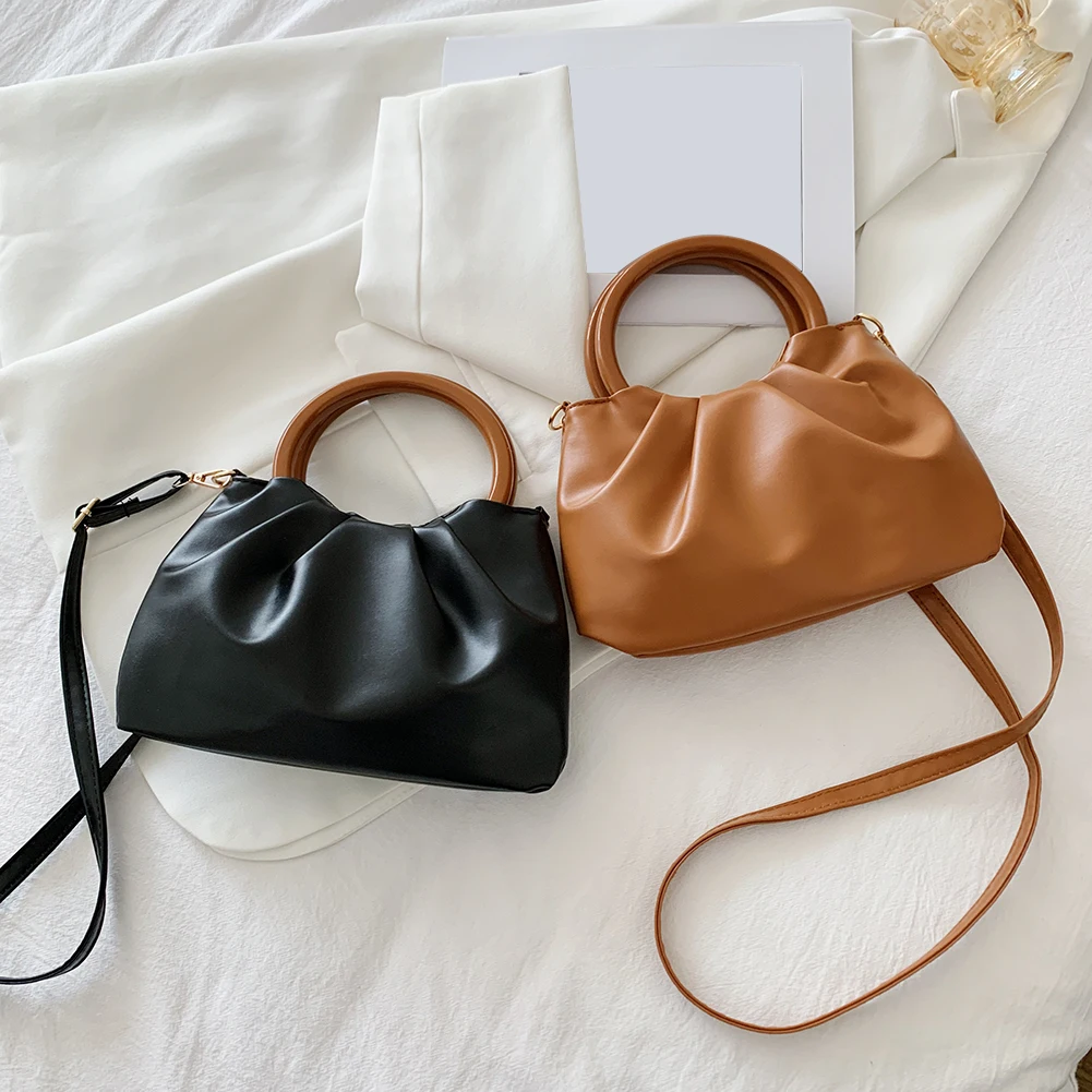 

Fashion Women PU Leather Solid Color Pleated Crossbody Shoulder Messenger Bag Casual Ladies Top-handle Small Handbags Purse