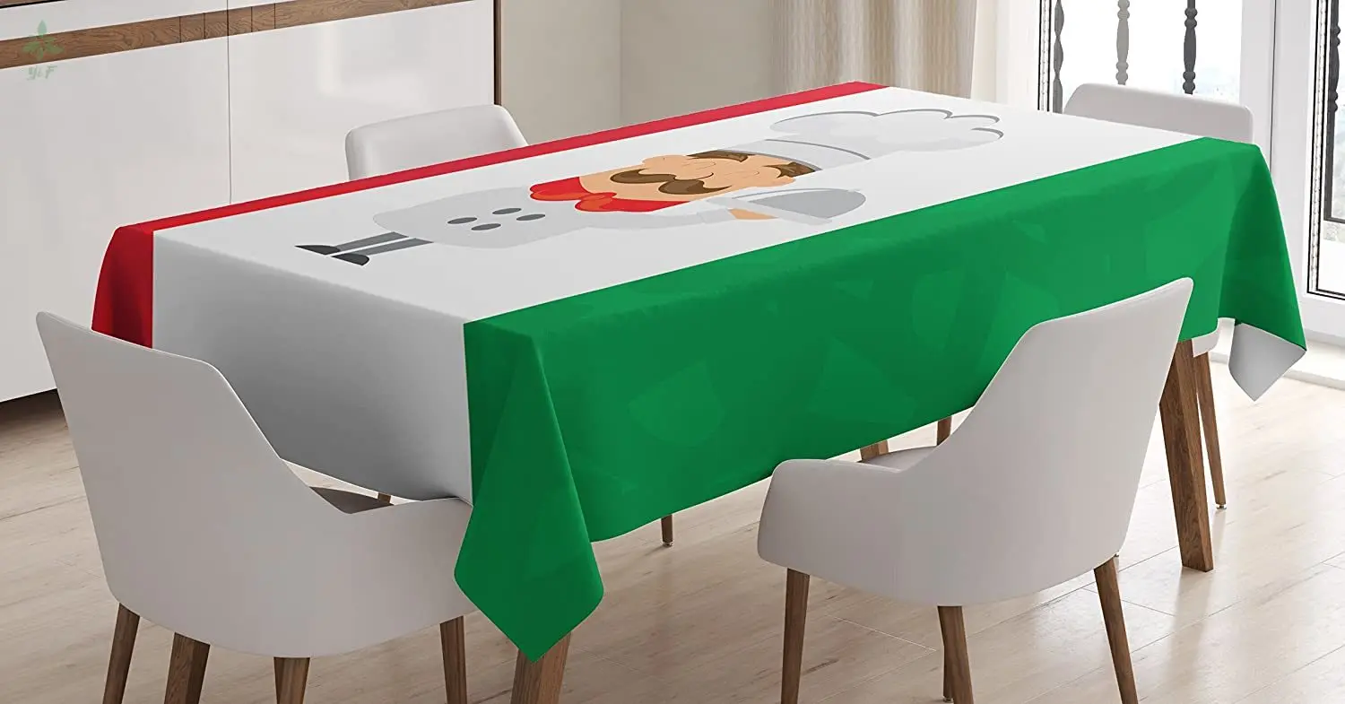 

Italian Flag Tablecloth Colorful Caricature Chef Smiling Cuisine Traditional Mediterranean Diet Dining Room Kitchen Table Cover
